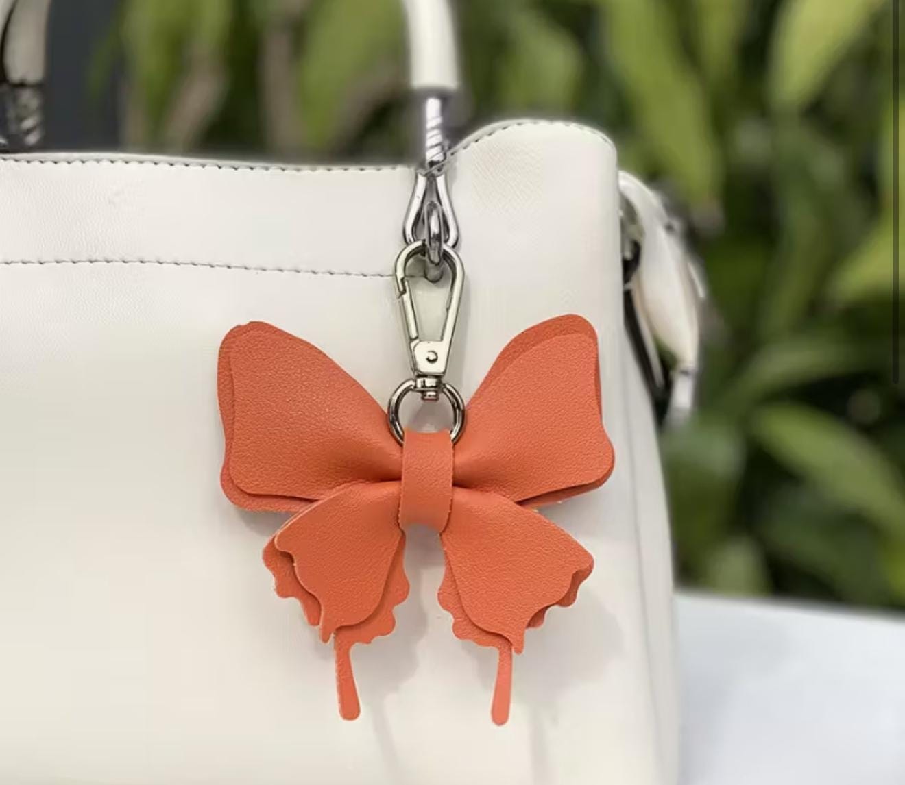 Butterfly Bow Purse Charm – 4" Vegan Leather Bag Accessory | Faux Leather Bow Keychain for Handbags, Backpacks & Totes | Gift for Her