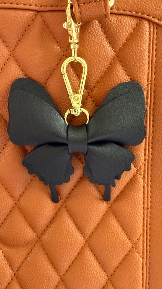 Butterfly Bow Purse Charm – 4" Vegan Leather Bag Accessory | Faux Leather Bow Keychain for Handbags, Backpacks & Totes | Gift for Her