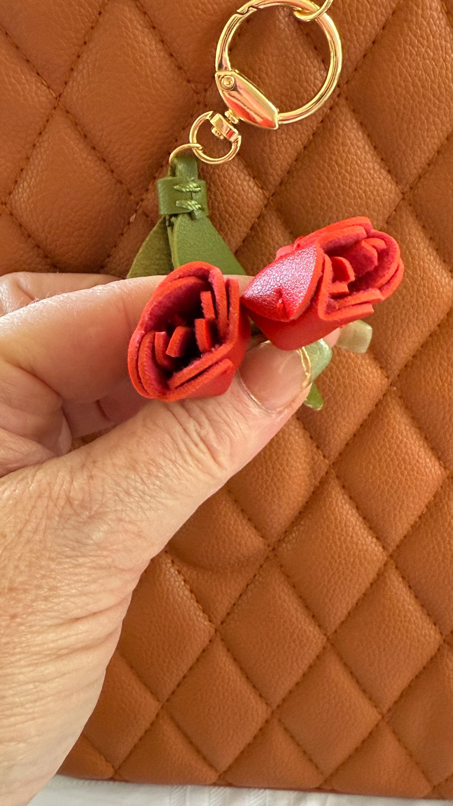 Tulip Purse Charm – 4" Vegan Leather Floral Bag Accessory | Faux Leather Flower Keychain for Handbags, Backpacks & Totes | Gift for Her