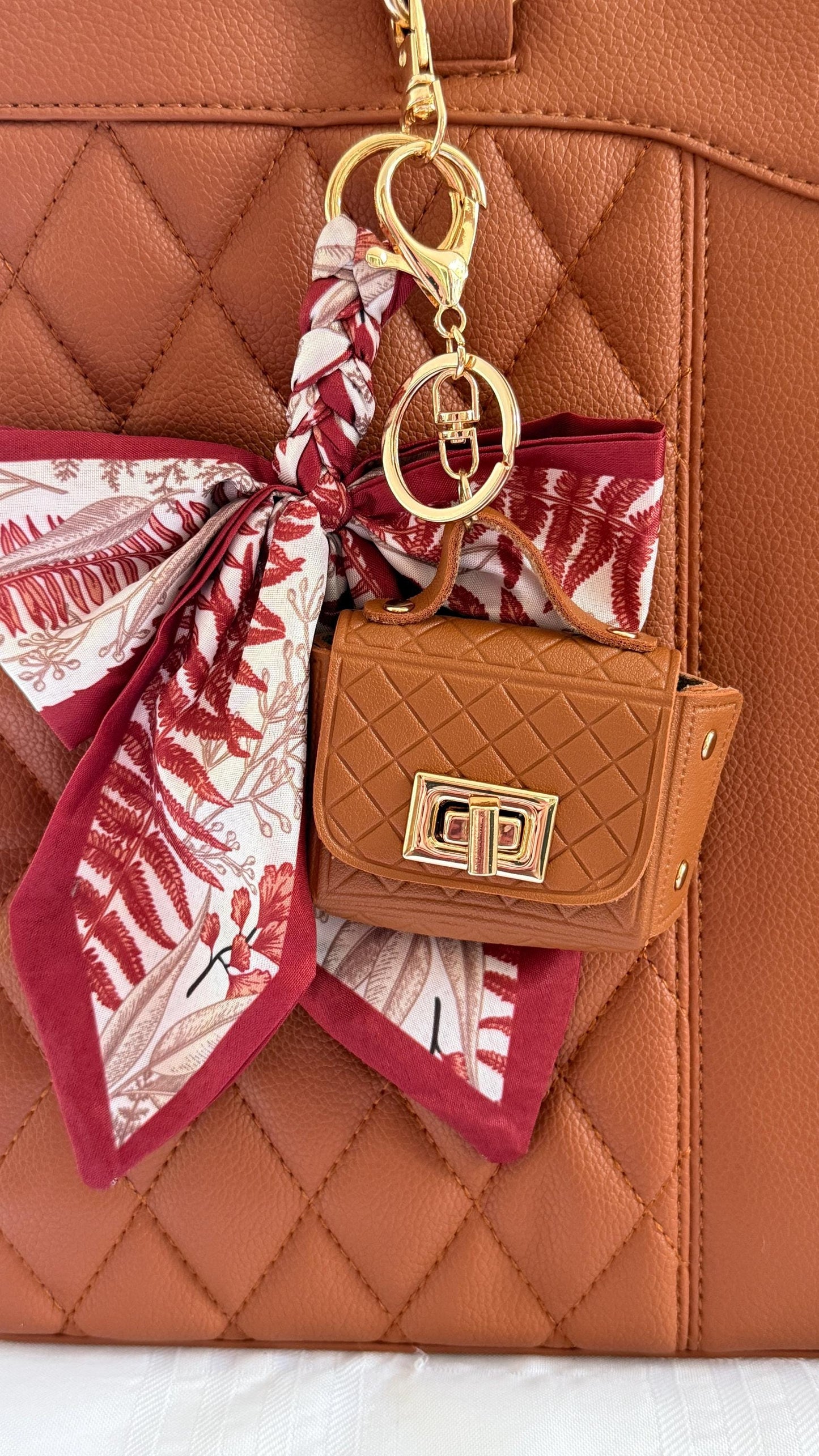 Mini Purse Charm – Quilted Vegan Leather Bag Keychain | 3" Faux Leather Purse Accessory for AirPods, Lip Balm or other Essentials