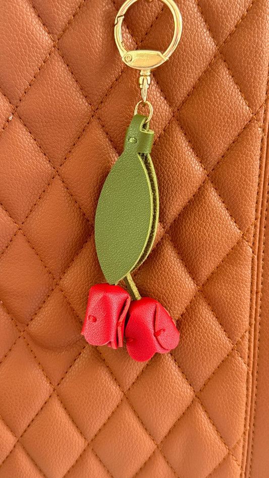 Tulip Purse Charm – 4" Vegan Leather Floral Bag Accessory | Faux Leather Flower Keychain for Handbags, Backpacks & Totes | Gift for Her