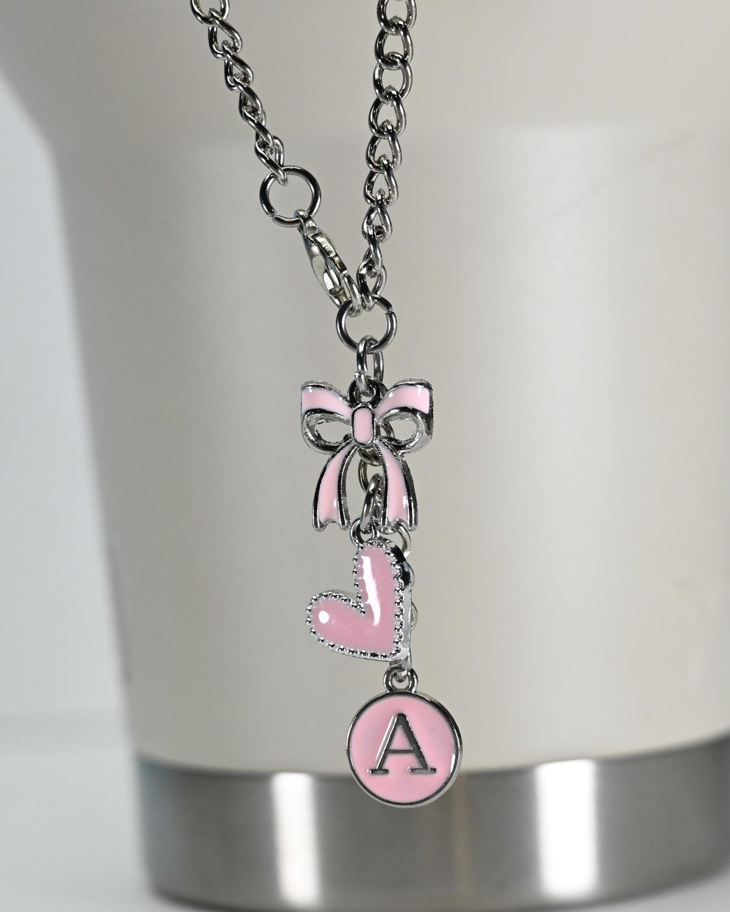 Monogram Tumbler Charm: Personalized Enamel Bow, Heart & Initial
