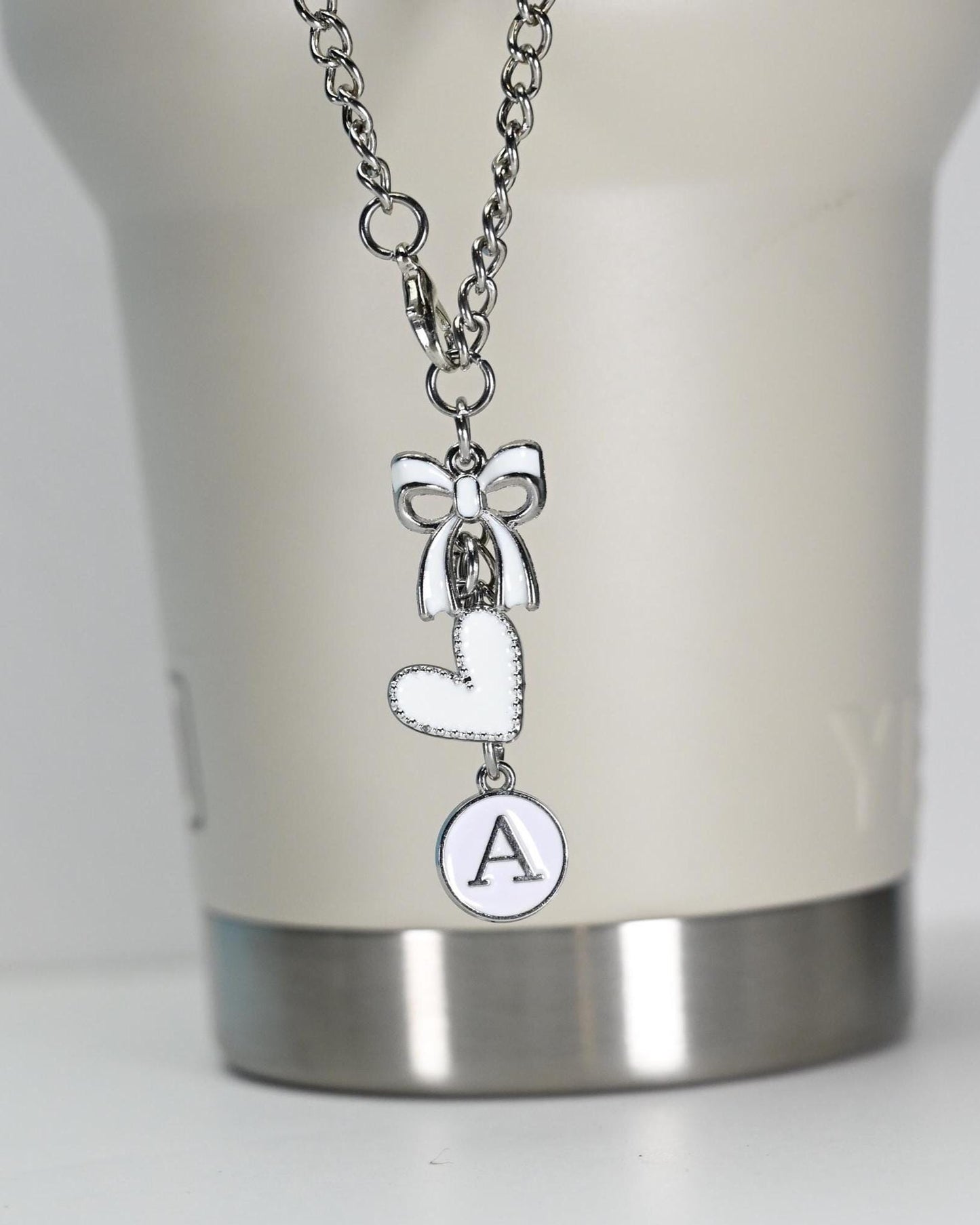 Monogram Tumbler Charm: Personalized Enamel Bow, Heart & Initial