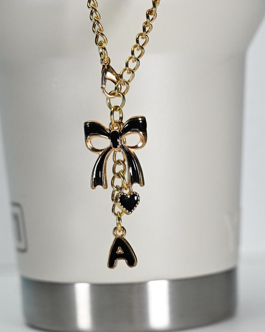 Enamel Monogram Charms Set: Bow, Heart, Initial - Bag and Tumbler Accessories