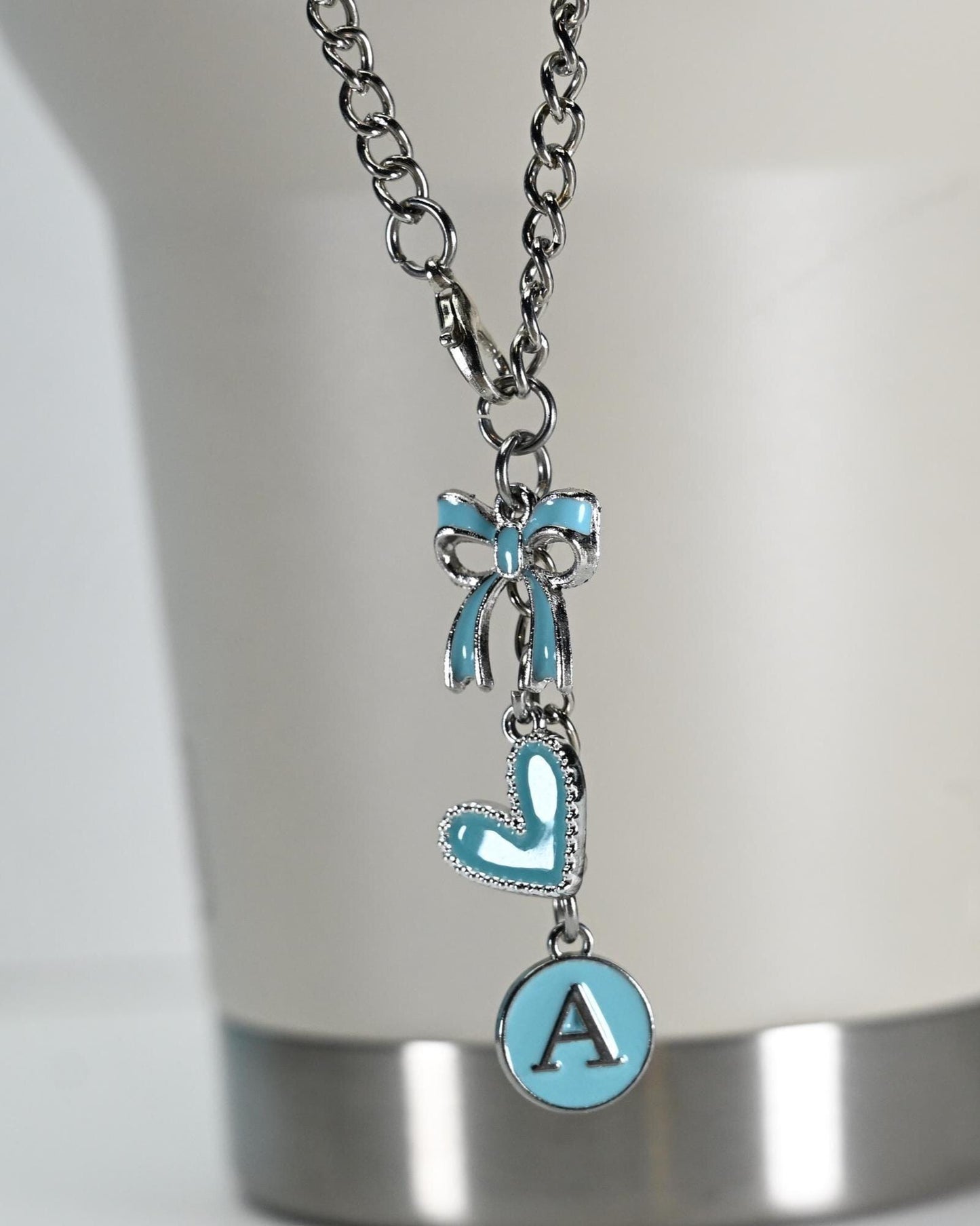 Monogram Tumbler Charm: Personalized Enamel Bow, Heart & Initial