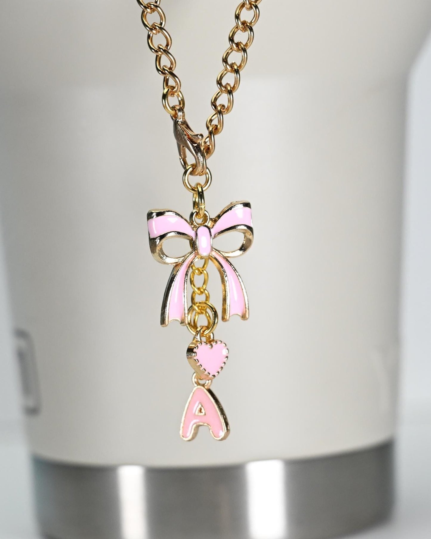 Enamel Monogram Charms Set: Bow, Heart, Initial - Bag and Tumbler Accessories