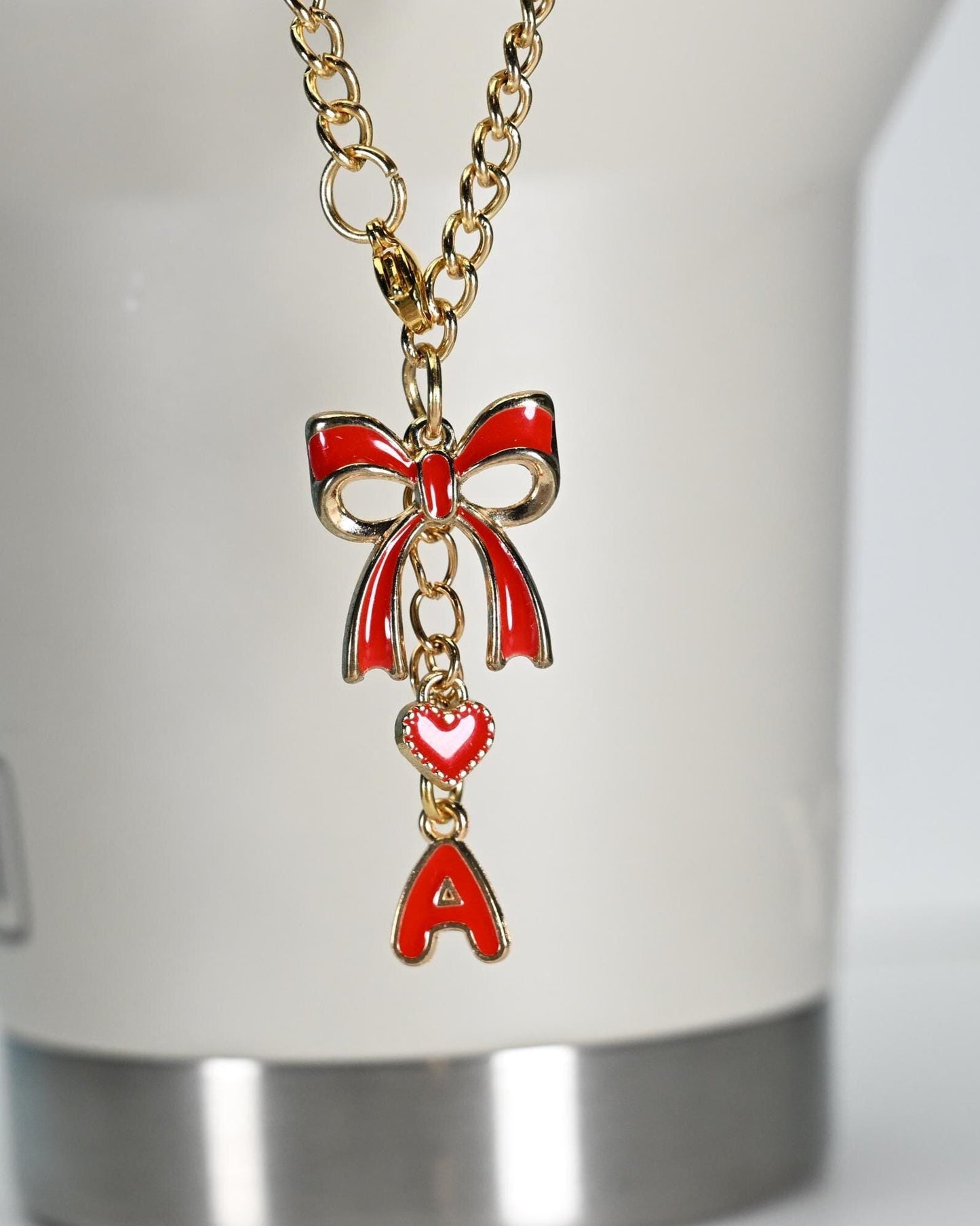 Enamel Monogram Charms Set: Bow, Heart, Initial - Bag and Tumbler Accessories